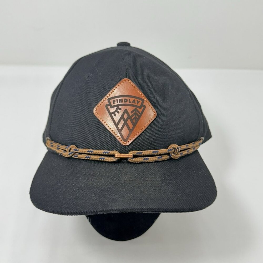 Findlay Snapback Baseball Hat Men Cap Lace Tied Link String Logo Emblem Black